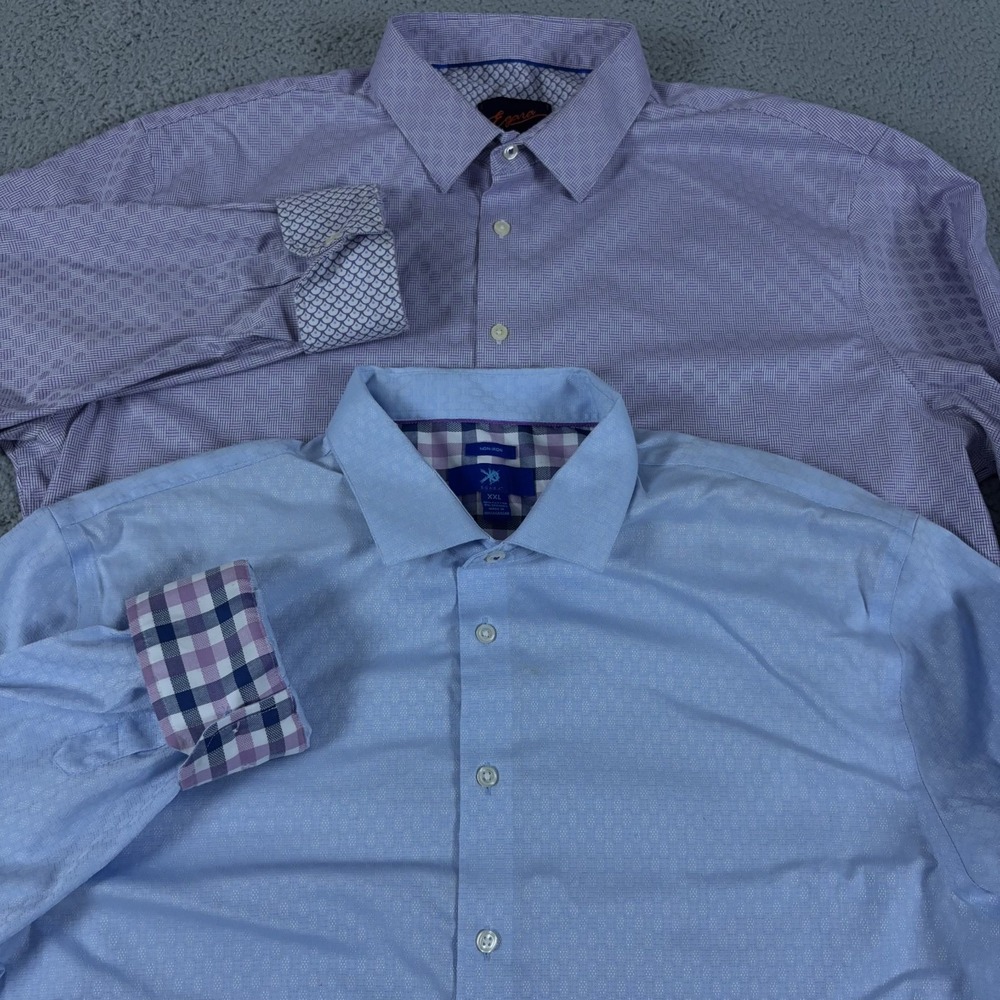 LOT OF 2 Egara Shirt Mens XXL Geometric Flip Cuff Button Up Stretch Dress Preppy